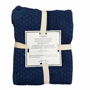 L.L.Bean HONEYCOMB MATELASSE BEDDING NWT Standard Navy Blue Sham